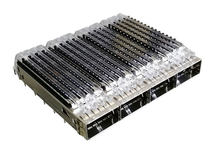 Copper Alloy Ganged Qsfp28 SFP Cage Connector Empat Port ISO 9001 ISO 14001 Menyetujui