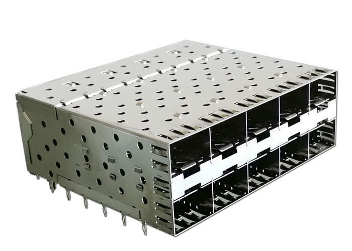 Casing SFP 2 X 5 Bertumpuk Dengan Konektor Antarmuka Terpadu Dengan EMI Finger Spring