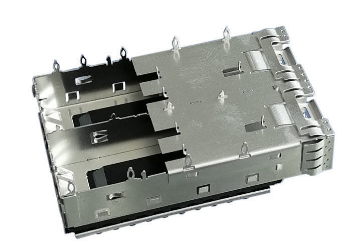 Unit Pendingin 2 Port Logam SFP Cage Connector 3.05 mm Tekan Fit Pin