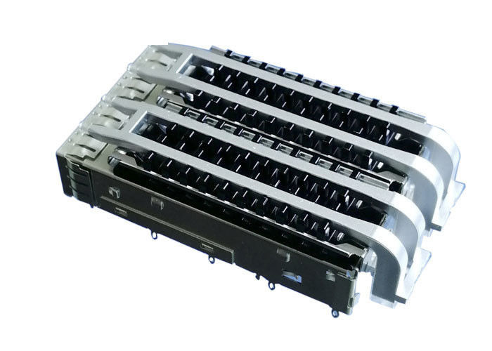 Tekan Fit 2 Ports Ganged SFP Cage Wanita Dengan Heat Sink Light Pipes